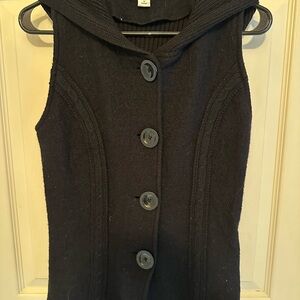 Coldwater Creek Black Hooded Button-Up Sweater Vest